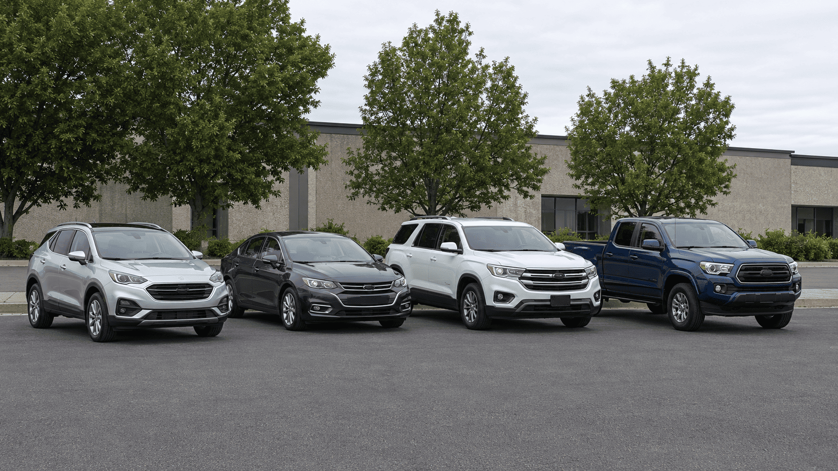 A used crossover SUV, sedan, three-row SUV and mid-size pickup lined up on the Carz4Us lot in South Hackensack, New Jersey